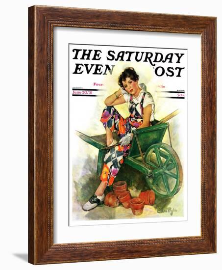 "Woman in Wheelbarrow," Saturday Evening Post Cover, June 20, 1931-Ellen Pyle-Framed Giclee Print