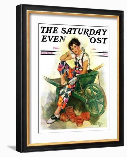 "Woman in Wheelbarrow," Saturday Evening Post Cover, June 20, 1931-Ellen Pyle-Framed Giclee Print