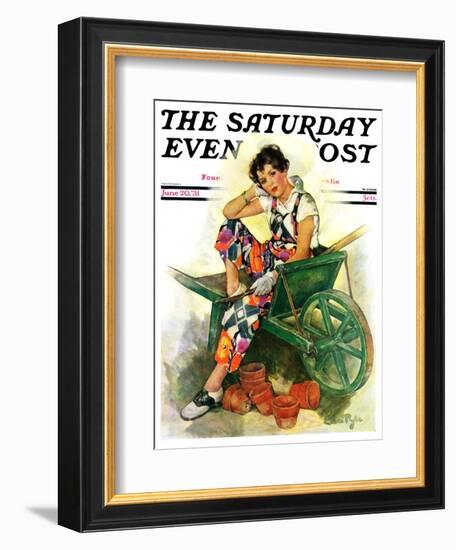 "Woman in Wheelbarrow," Saturday Evening Post Cover, June 20, 1931-Ellen Pyle-Framed Giclee Print