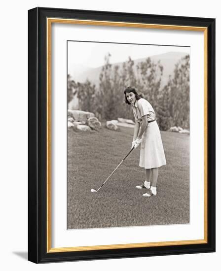 Woman in White Gloves Playing Golf-null-Framed Photo