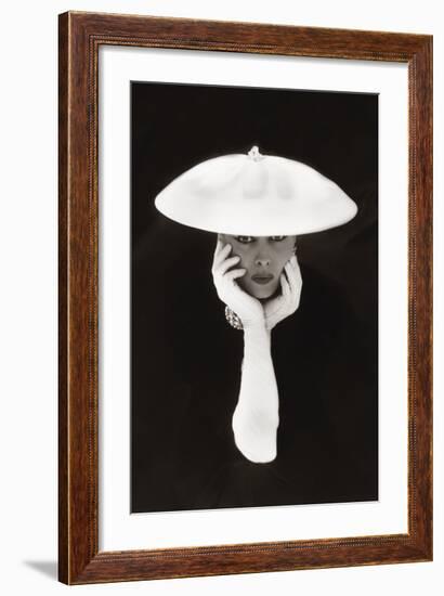 Woman in White Hat and Gloves-The Chelsea Collection-Framed Art Print