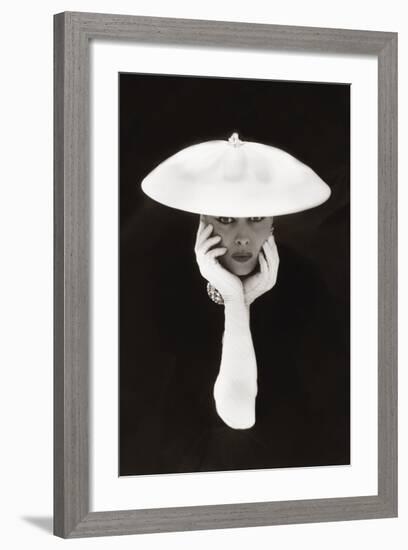 Woman in White Hat and Gloves-The Chelsea Collection-Framed Art Print