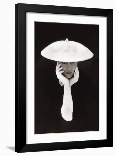 Woman in White Hat and Gloves-The Chelsea Collection-Framed Art Print