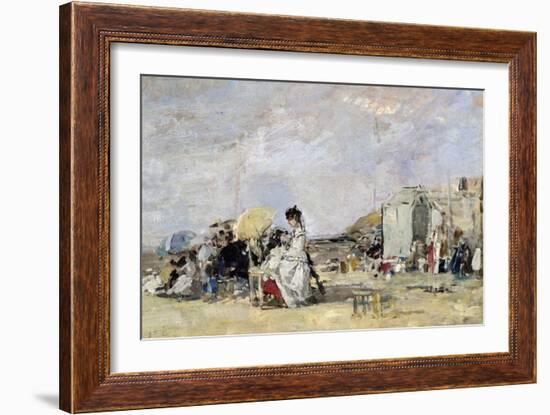 Woman in White on the Beach at Trouville, 1869-Eugène Boudin-Framed Giclee Print