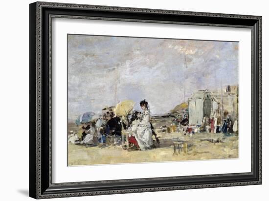 Woman in White on the Beach at Trouville, 1869-Eugène Boudin-Framed Giclee Print