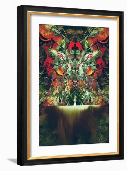Woman in White Standing in Front of Fantasy Gate,Illustration Painting-Tithi Luadthong-Framed Art Print