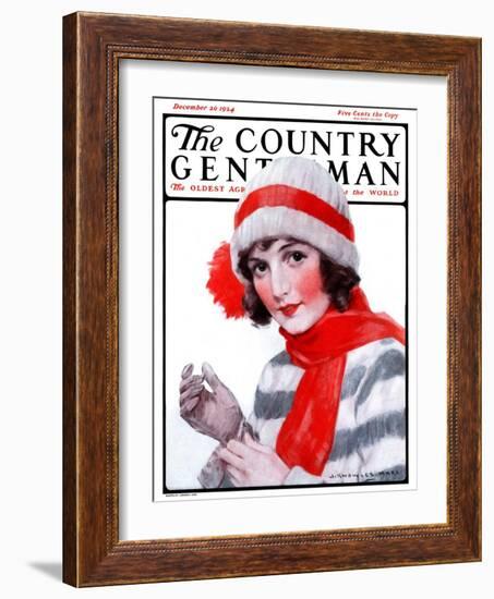 "Woman in Winter Wear," Country Gentleman Cover, December 20, 1924-J. Knowles Hare-Framed Giclee Print