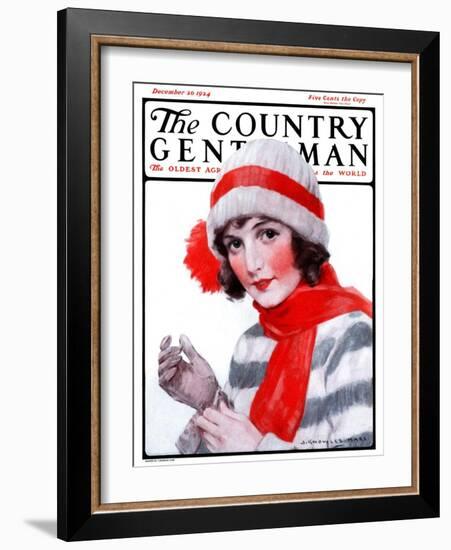 "Woman in Winter Wear," Country Gentleman Cover, December 20, 1924-J. Knowles Hare-Framed Giclee Print