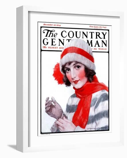 "Woman in Winter Wear," Country Gentleman Cover, December 20, 1924-J. Knowles Hare-Framed Giclee Print