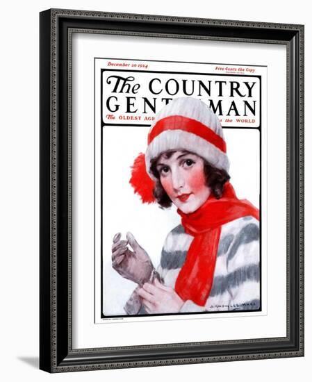 "Woman in Winter Wear," Country Gentleman Cover, December 20, 1924-J. Knowles Hare-Framed Giclee Print