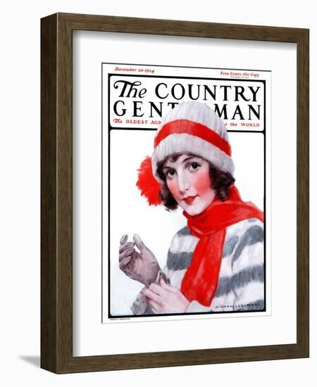 "Woman in Winter Wear," Country Gentleman Cover, December 20, 1924-J. Knowles Hare-Framed Giclee Print