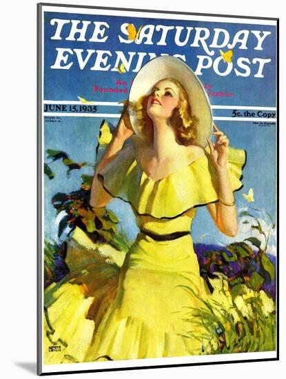 "Woman in Yellow," Saturday Evening Post Cover, June 15, 1935-Andrew Loomis-Mounted Giclee Print