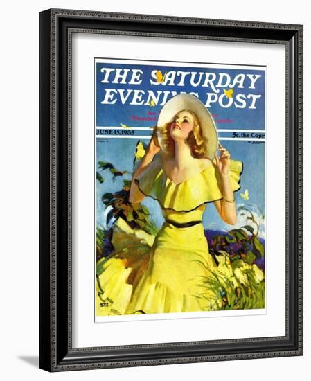 "Woman in Yellow," Saturday Evening Post Cover, June 15, 1935-Andrew Loomis-Framed Giclee Print