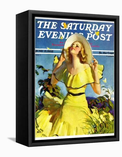"Woman in Yellow," Saturday Evening Post Cover, June 15, 1935-Andrew Loomis-Framed Premier Image Canvas