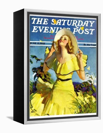 "Woman in Yellow," Saturday Evening Post Cover, June 15, 1935-Andrew Loomis-Framed Premier Image Canvas