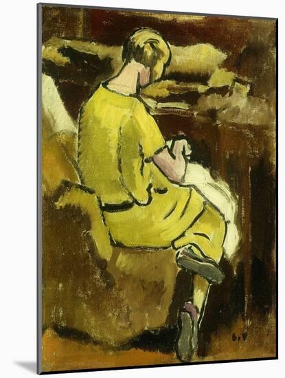 Woman in Yellow Sewing; Femme En Jaune Cousant, 1931 (Oil on Canvas)-Louis Valtat-Mounted Giclee Print