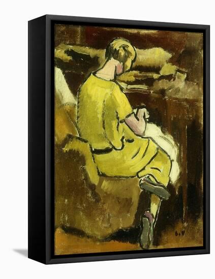 Woman in Yellow Sewing; Femme En Jaune Cousant, 1931 (Oil on Canvas)-Louis Valtat-Framed Premier Image Canvas