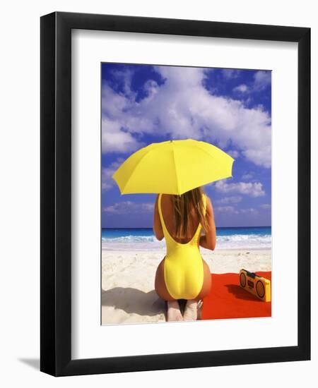 Woman in Yellow Swimsuit with Umbrella-Bill Bachmann-Framed Photographic Print