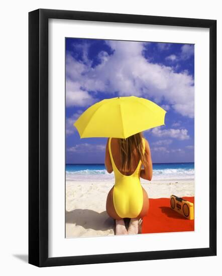 Woman in Yellow Swimsuit with Umbrella-Bill Bachmann-Framed Photographic Print