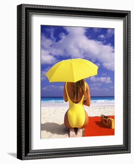 Woman in Yellow Swimsuit with Umbrella-Bill Bachmann-Framed Photographic Print