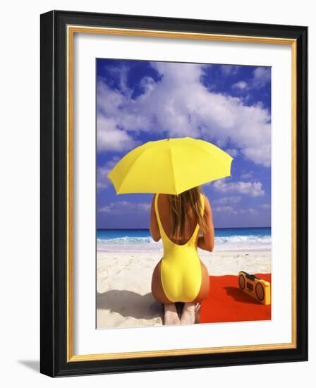 Woman in Yellow Swimsuit with Umbrella-Bill Bachmann-Framed Photographic Print