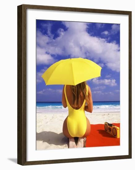 Woman in Yellow Swimsuit with Umbrella-Bill Bachmann-Framed Photographic Print