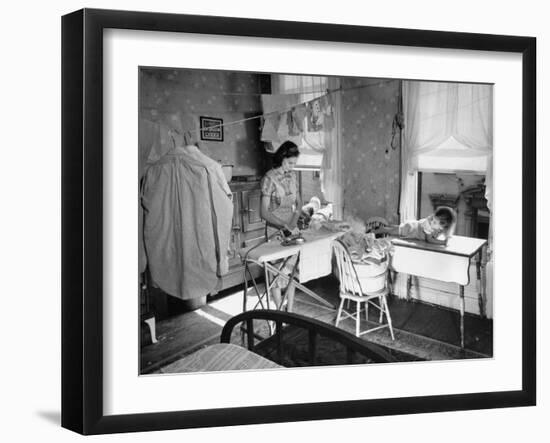 Woman Ironing in Slum Home-William C^ Shrout-Framed Photographic Print