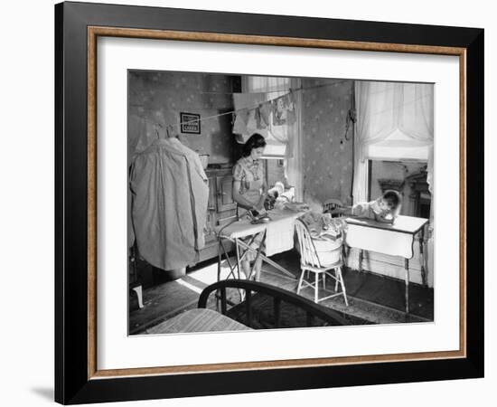 Woman Ironing in Slum Home-William C^ Shrout-Framed Photographic Print