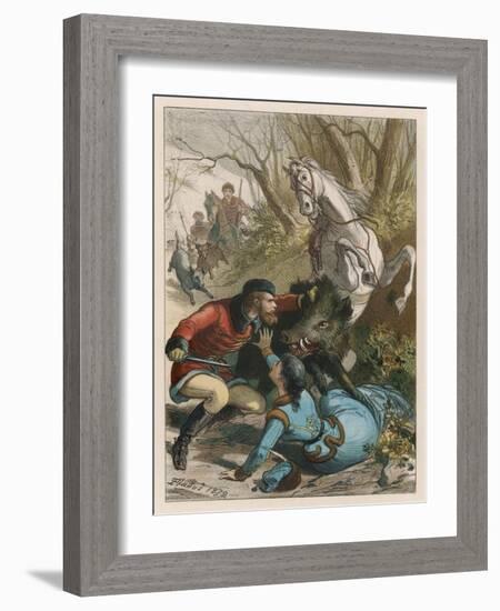 Woman is Rescued from a Wild Boar During a Hunting Expedition-D. Eusebio Planas-Framed Art Print