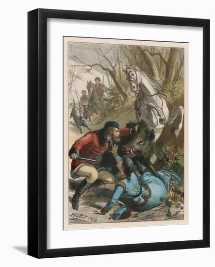 Woman is Rescued from a Wild Boar During a Hunting Expedition-D. Eusebio Planas-Framed Art Print