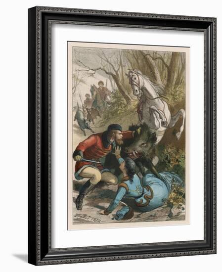 Woman is Rescued from a Wild Boar During a Hunting Expedition-D. Eusebio Planas-Framed Art Print