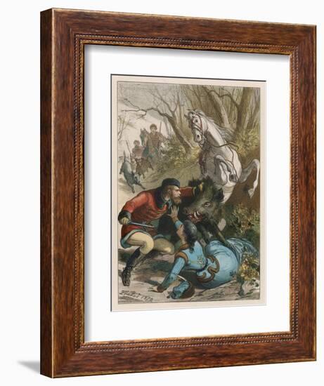 Woman is Rescued from a Wild Boar During a Hunting Expedition-D. Eusebio Planas-Framed Art Print