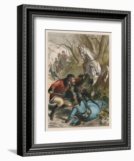 Woman is Rescued from a Wild Boar During a Hunting Expedition-D. Eusebio Planas-Framed Art Print