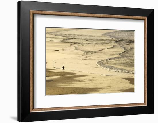 Woman Jogging at Sunrise on Gwithian Beach, Cornwall, England, United Kingdom-Mark Chivers-Framed Photographic Print