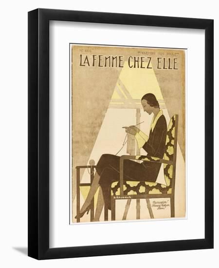 Woman Knitting 1929-null-Framed Photographic Print