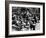 Woman Knitting Among Lunchtime Loungers Relaxing at Base of Statue at New York Public Library-Alfred Eisenstaedt-Framed Photographic Print