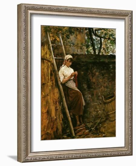 Woman Knitting-Silvestro Lega-Framed Giclee Print