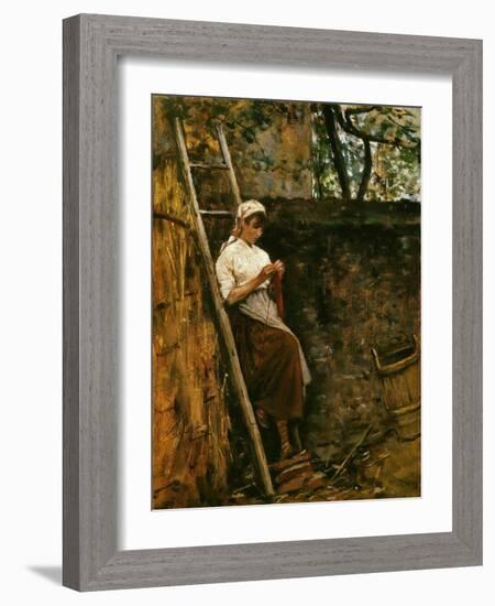 Woman Knitting-Silvestro Lega-Framed Giclee Print