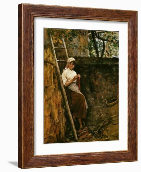 Woman Knitting-Silvestro Lega-Framed Giclee Print