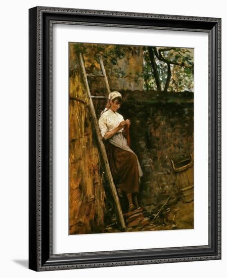 Woman Knitting-Silvestro Lega-Framed Giclee Print