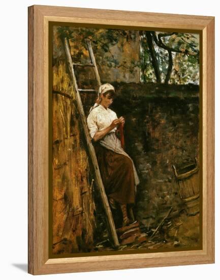 Woman Knitting-Silvestro Lega-Framed Premier Image Canvas