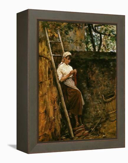 Woman Knitting-Silvestro Lega-Framed Premier Image Canvas