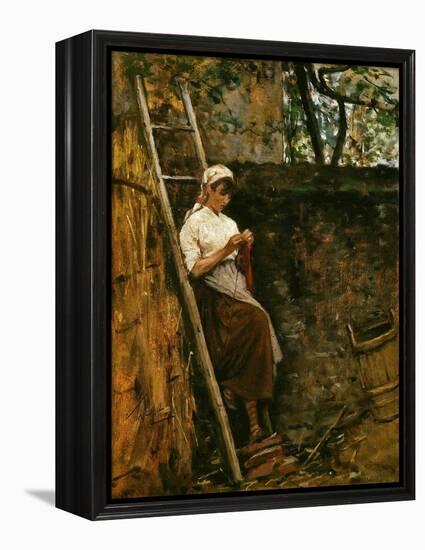 Woman Knitting-Silvestro Lega-Framed Premier Image Canvas