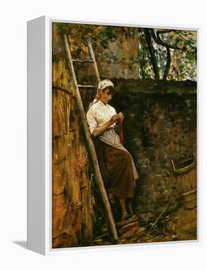 Woman Knitting-Silvestro Lega-Framed Premier Image Canvas