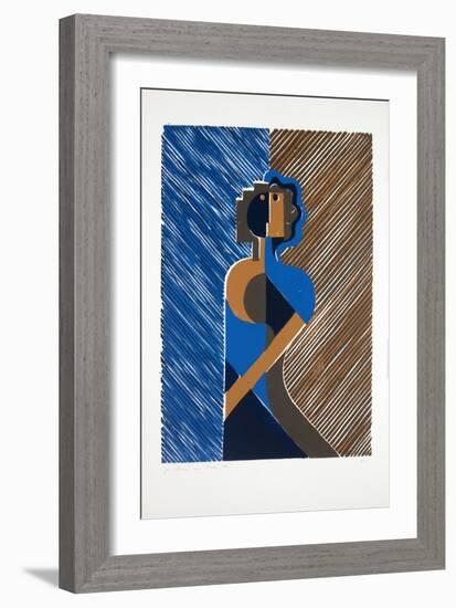 Woman Leaning on A Wall, 2019 (Linocut)-Guilherme Pontes-Framed Giclee Print