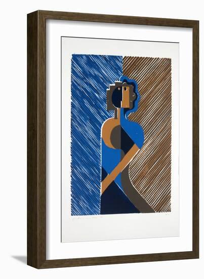 Woman Leaning on A Wall, 2019 (Linocut)-Guilherme Pontes-Framed Giclee Print