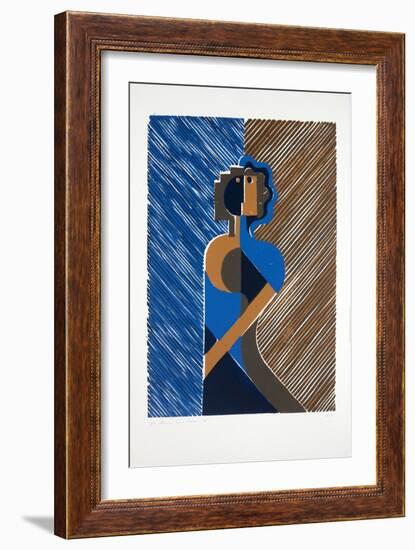 Woman Leaning on A Wall, 2019 (Linocut)-Guilherme Pontes-Framed Giclee Print