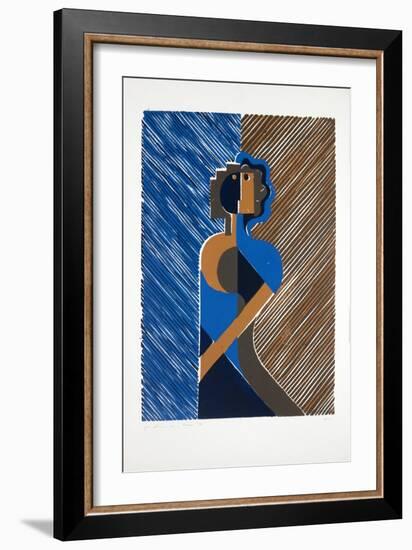 Woman Leaning on A Wall, 2019 (Linocut)-Guilherme Pontes-Framed Giclee Print