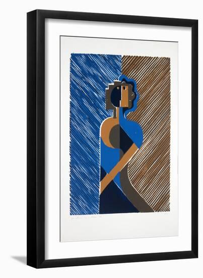 Woman Leaning on A Wall, 2019 (Linocut)-Guilherme Pontes-Framed Giclee Print