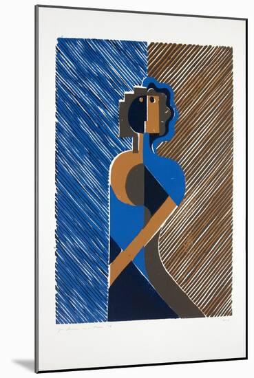 Woman Leaning on A Wall, 2019 (Linocut)-Guilherme Pontes-Mounted Giclee Print